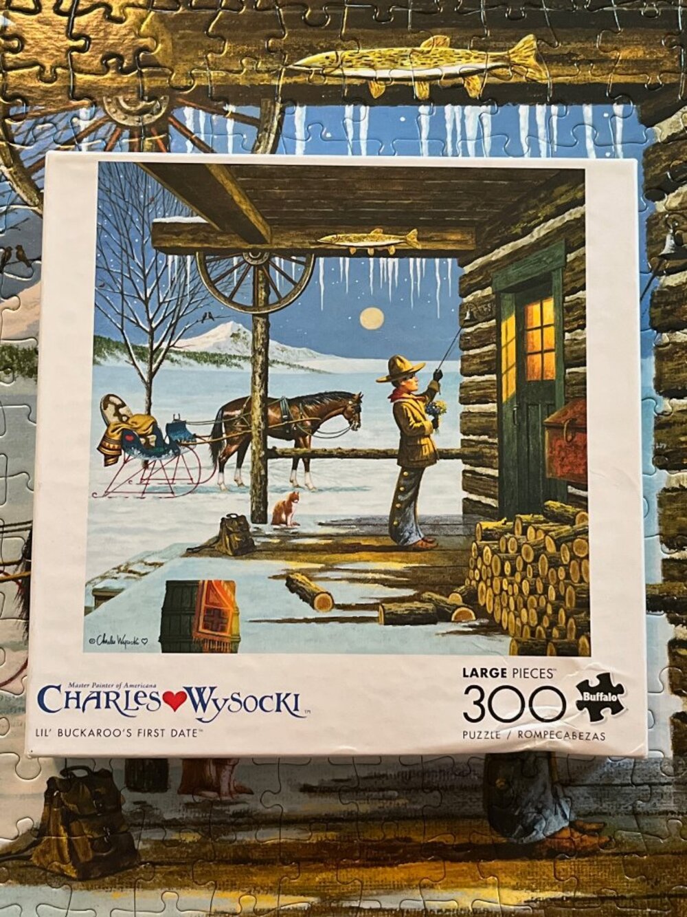 Charles Wysocki 300 Large Piece Puzzle - Lil' Buckaroo’s First Date - Complete